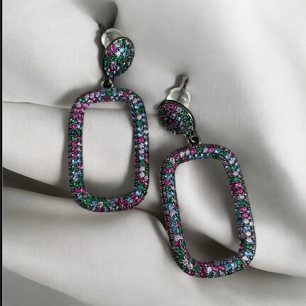 Rectangular Gun, Metal Rhinestone, Dangle Earring… - image 1